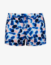 2EROS S50 abstract swim short in aqua, navy, and pink, featuring an organic pebble print and drawstring waist.