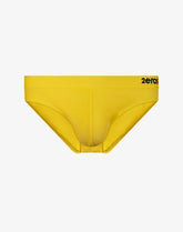 2EROS neon yellow bikini swimwear briefs with a black logo on the waistband, shown flat on a white background.