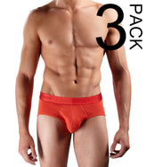 Bright orange 2xist cotton contour pouch briefs with black logo waistband in size small from a 3 pack set