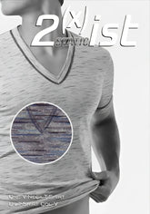 Gray heathered 2xist static deep v neck t shirt size l with subtle textured pattern in grey color