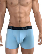 Light blue cotton mens boxer briefs with black wildman waistband in 3 pack big boy pouch 5 inch inseam design