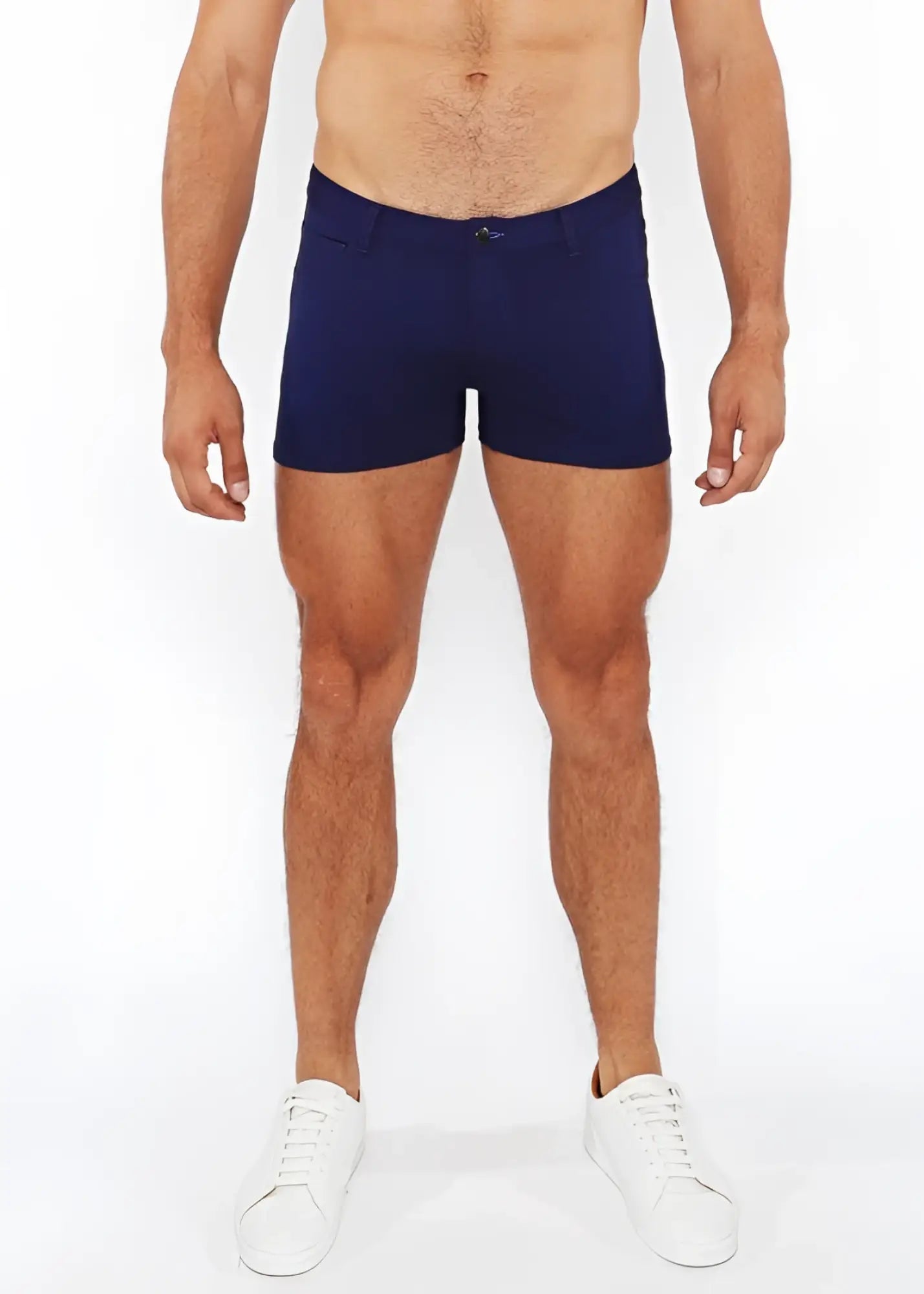 Navy blue 3 inch stretch knit duo tone briefs with subtle front button closure for comfortable everyday wear