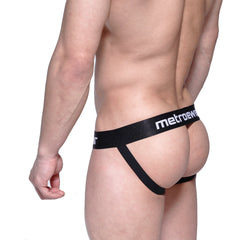 Black metrowear cotton briefs with a sleek form-fitting design and white lettering on the waistband