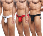 MetroMaleWear Cup Jock Strap 3pack features sleek, form-fitting white, red, and black athletic briefs