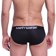 Black MetroMaleWear cotton pouch hip briefs 3003-20 with white logo on waistband front view