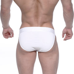 White briefs metro male wear Asian bikini crystal 3004-02 with smooth form fitting design and subtle waistband logo