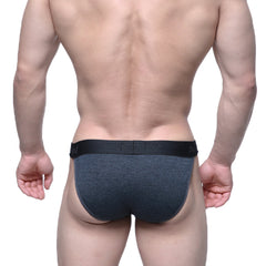 Dark gray heathered briefs with black elastic waistband and men branding from metromalewear asian bikini charcoal 3004-11