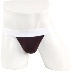 Dark brown briefs with white waistband displayed on a mannequin from metromalewear asian bikini 3pack 3004-3pk