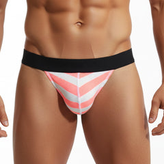 Pink and white chevron patterned briefs with black waistband from metromalewear candy bikini neon orange collection