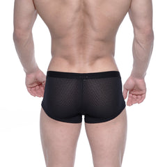 Black mesh briefs with solid black elastic waistband from metromalewear bulge boxer 3013-70 front view