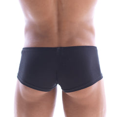 MetroMaleWear Bosillo short boxer black 3014-20 features black form-fitting swim trunks with smooth stretchy fabric and snug fit