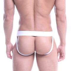 White minimalist athletic briefs with a sleek form-fitting design from metromalewear neon orange jock strap collection