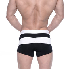 Black and white striped cotton mens briefs with wide elastic waistband metroMalewear cotton short boxer arc 7 3022-53