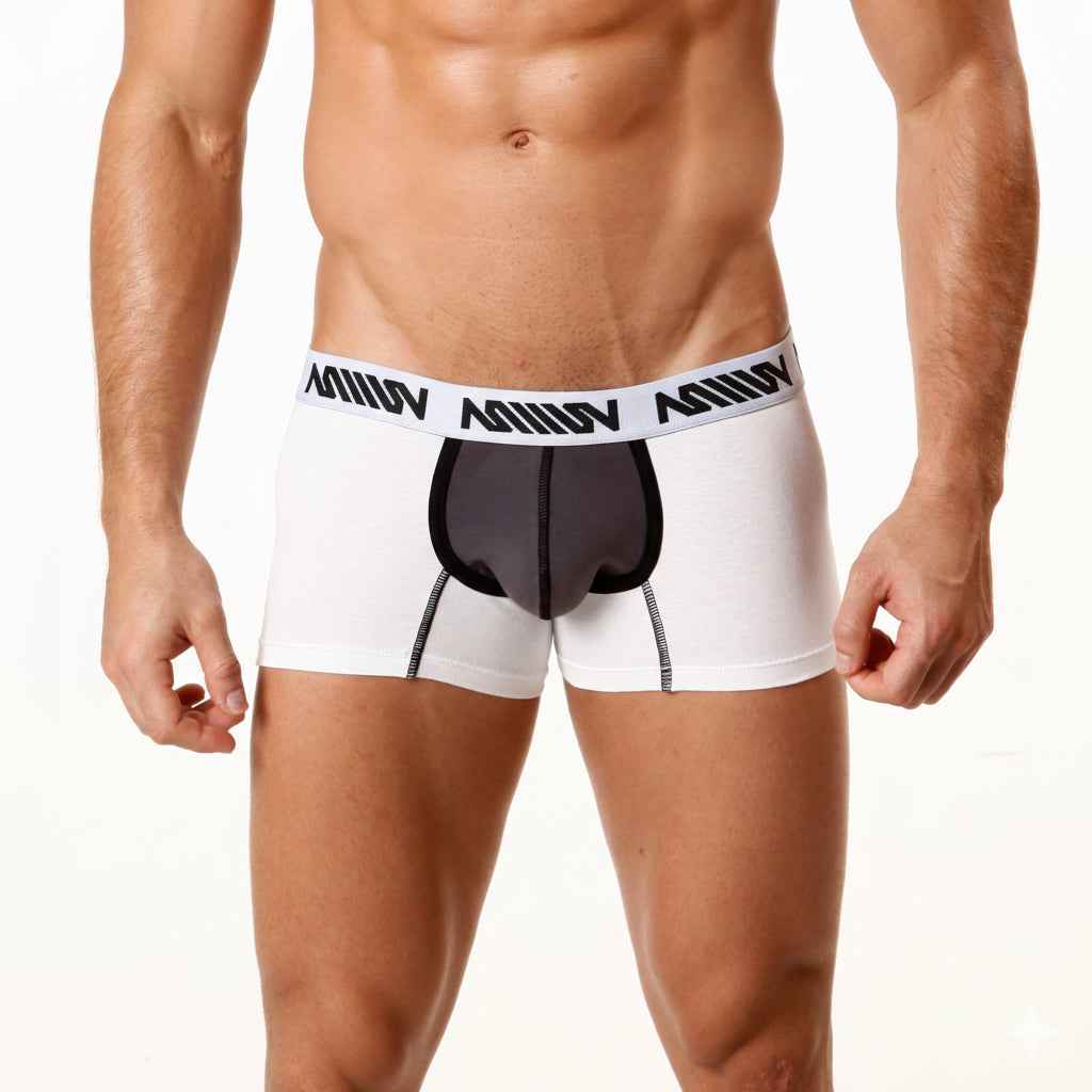 White and black cotton athletic briefs with branded waistband metro malewear cotton short boxer 7 inch