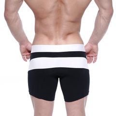 MetroMaleWear cotton mid boxer arc 10 inch black and white striped snug athletic shorts with form fitting design