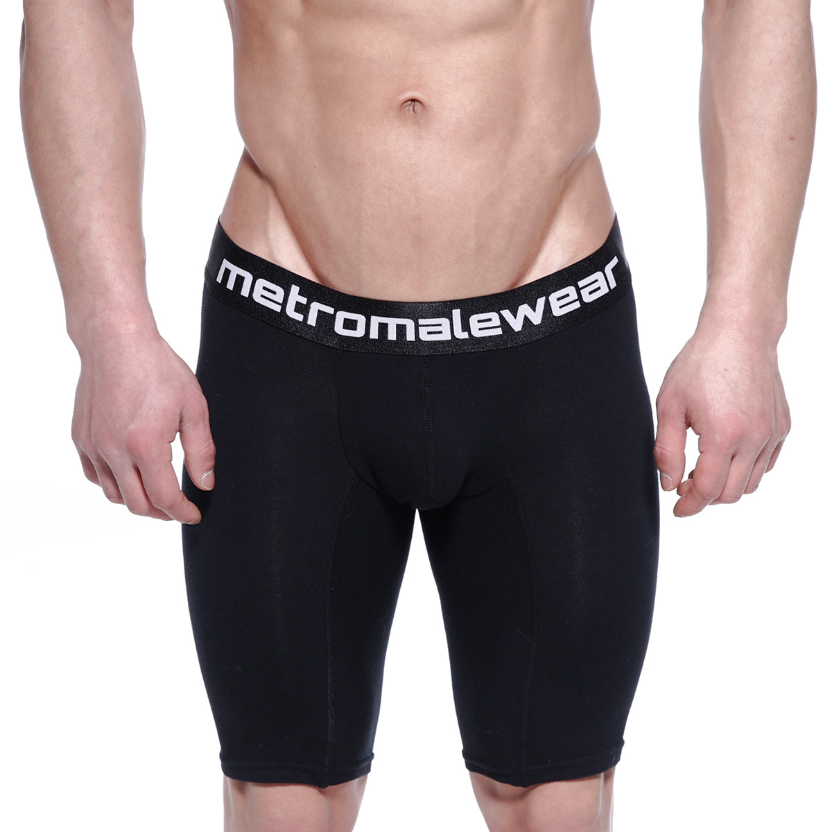 Black metromalewear cotton compression shorts with white logo band 15 inch intense long short 3024-21