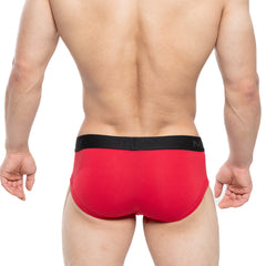 MetroMaleWear Avalon brief red with black elastic waistband featuring m logo for comfortable everyday wear