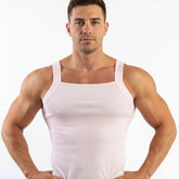 MetroMaleWear primo pink white ribbed tank top with thin straps and square neckline in soft breathable fabric