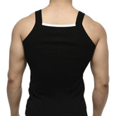 MetroMaleWear Hummer tank top black with white trim along the neckline in a comfortable breathable fabric