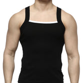 MetroMaleWear hummer tank top black with white trim on neckline and armholes in a lightweight casual style