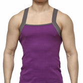 Purple metroMalewear square cut ribbed tank top with gray shoulder straps for casual wear