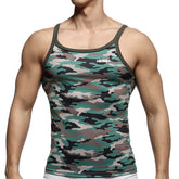 MetroMaleWear modern tank top camo 3126-60 with green and black camouflage pattern and olive green trim