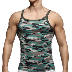 MetroMaleWear modern tank top camo 3126-60 with green and black camouflage pattern and olive green trim