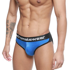Blue metallic active briefs with black etromalewear waistband from MetroMaleWear royal 3303-18 collection