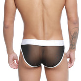 MetroMaleWear active brief black mesh with white elastic waistband and trim showing front side details