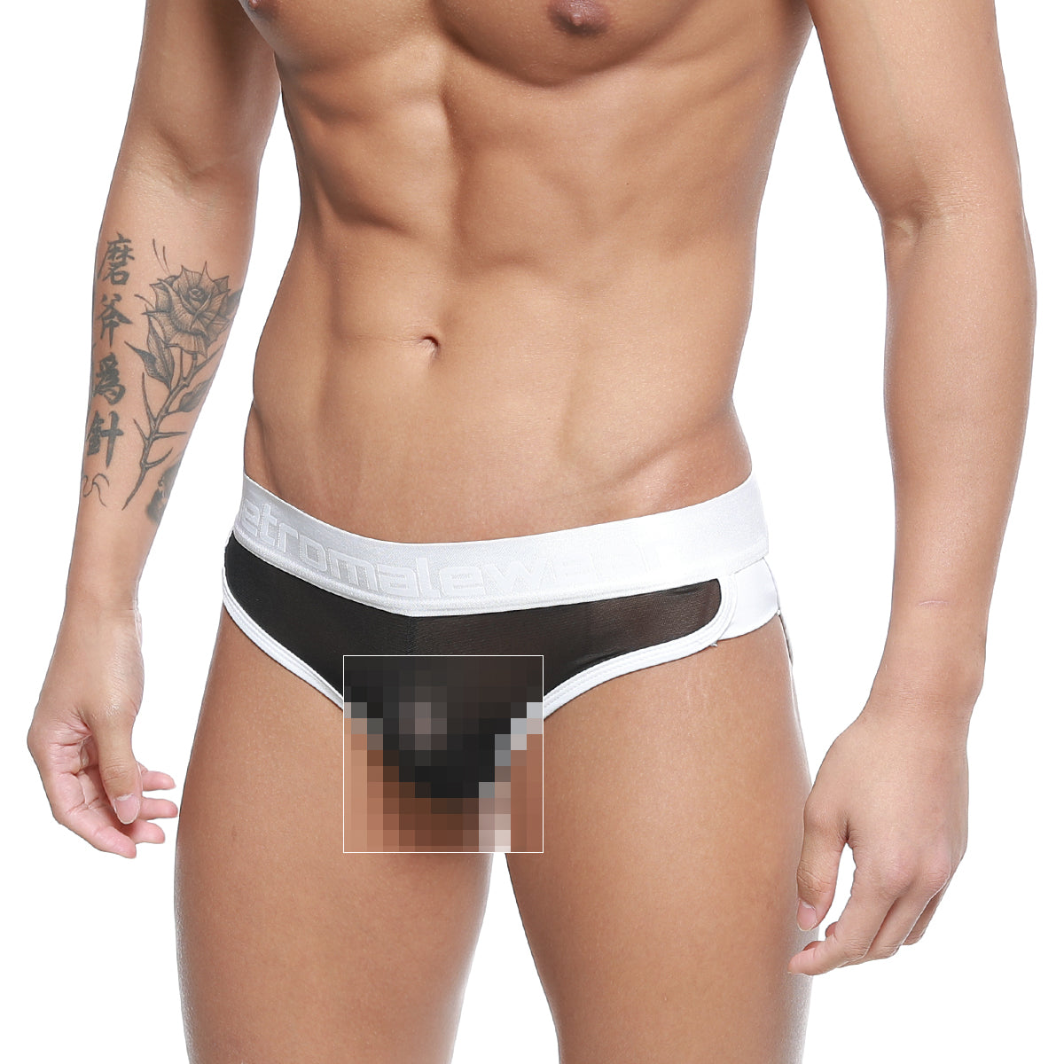 MetroMaleWear active brief in black and white mesh with a wide elastic waistband for comfortable support