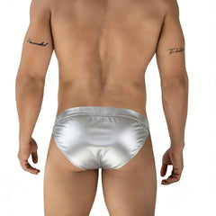 Silver satin briefs from metromalewear deseo bikini metallic silver 3304-m10 showcasing sleek fabric texture
