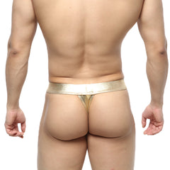 MetroMaleWear Deseo thong metal gold 3312-21 gold metallic thong with sleek shiny finish and narrow waistband front view