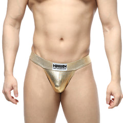 Gold metallic briefs with a black and white MetroMaleWear logo waistband Deseo thong metal gold 3312-21 product view