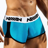 Metro male wear active boxer turquoise 3327-08 athletic briefs with blue and black fabric and white waistband with black lettering