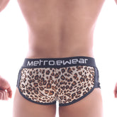 Metro male wear active boxer leopard 3327-60 men’s leopard print briefs with black waistband and metrowear branding