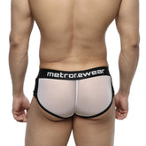 Black and white mesh briefs with metrorewear branded waistband from MetroMaleWear Active Boxer 3327-71 collection