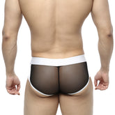 MetroMaleWear active boxer black mesh briefs with white elastic waistband and leg openings for breathable comfort
