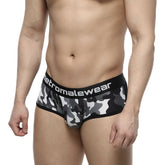 Men’s black and gray camouflage briefs with black elastic waistband branded metromalewear active boxer camo grey 3327-91