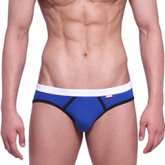 Blue briefs with white waistband and black trim from metromalewear bare lowrise jock strap royal 3401-18