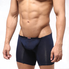 Navy blue sheer mesh briefs with subtle textured pattern and small red brand tag at waistband by MetroMaleWear Bosillo