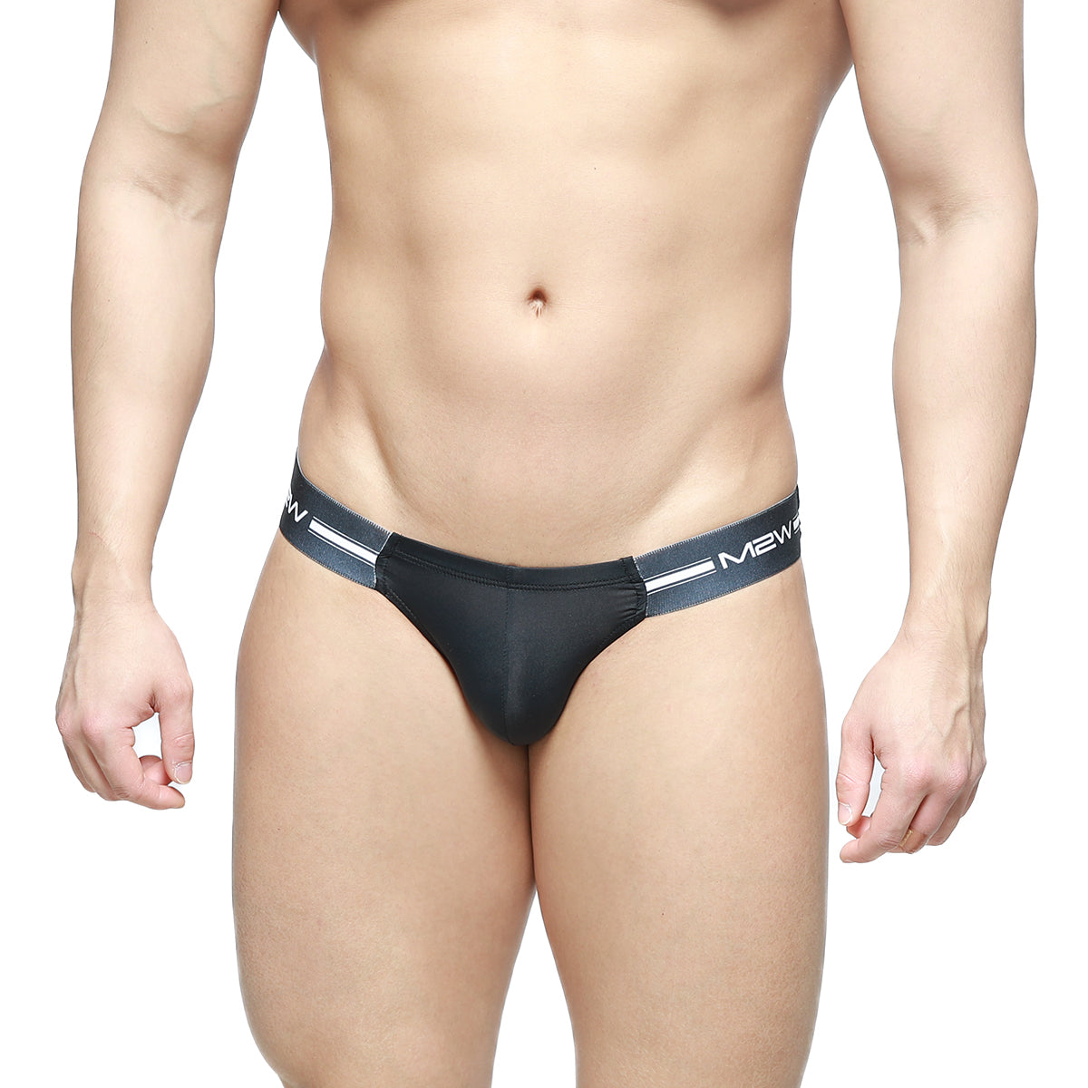 MetroMaleWear brief 2.0 black thong with sleek form fitting design and contrasting white logo stripes on waistband