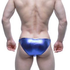 Shiny metallic blue swim trunks metroMalewear bling bikini royal blue 3604-18 showcasing front view
