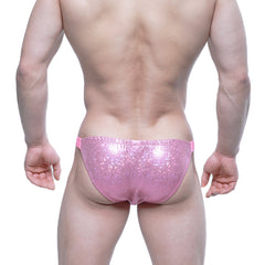 MetroMaleWear bling bikini pink sequined briefs with mesh texture and matching pink elastic waistband
