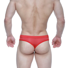 MetroMaleWear Eterna thong red 3722-12 sheer mesh briefs with solid red waistband front view