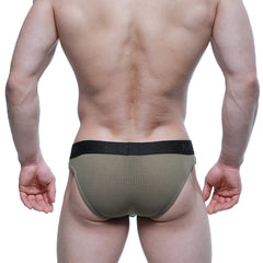 Olive green ribbed men’s briefs with black elastic waistband metro male wear air brief khaki 3803-26 front view