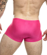 Justin and Simon Classic Boxer bright pink form-fitting swim trunks made of smooth stretchy fabric for swimming