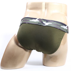 Metro male wear camp bikini dark green 3904-26 olive green camo elastic fabric waist belt underwear front view