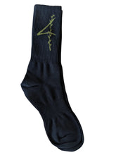 Black ribbed crew sport sock with green embroidered number four design by rth for active use