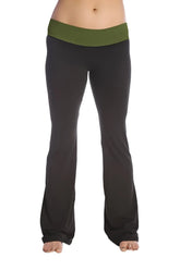 Black 4-rth women’s classic yoga pants with olive green elastic waistband designed for comfortable activewear