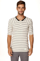 T-shirt Henley à rayures vintage pour homme 4-rth en molleton bouclé (double rayure gris foncé)